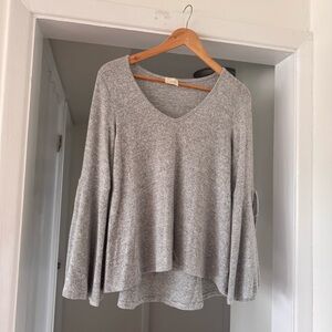 Caution To The Wind Heather Gray V-Neck Sweater